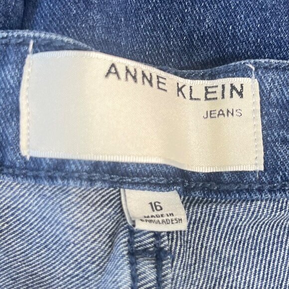 Anne Klein Straight Leg Jeans Womens Size 16 Dark Wash Frayed Hem - Picture 7 of 10